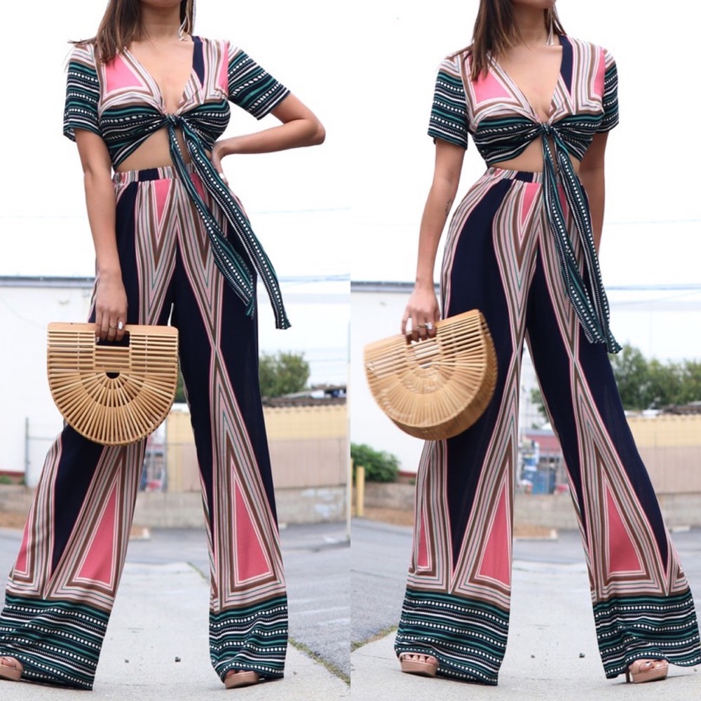 *24 HOUR SALE* Jet Set Geometric Print Crop Top and Pant Set - Picture 5 of 7